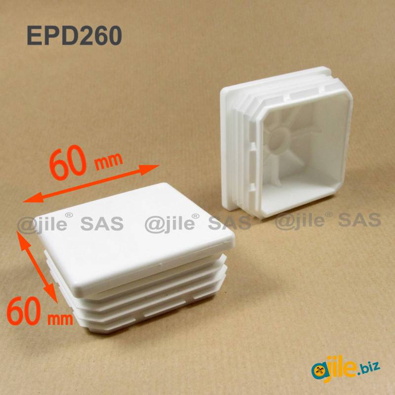 Square Plastic Standard Ribbed Insert for Tubes 60 x 60 mm WHITE - Ajile