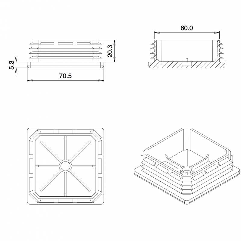 Inserto Quadrato di Plastica a Lamelle BIANCO per tubi di dimensoni 70 x 70 mm - Inserto Quadrato di Plastica BIANCO - insert