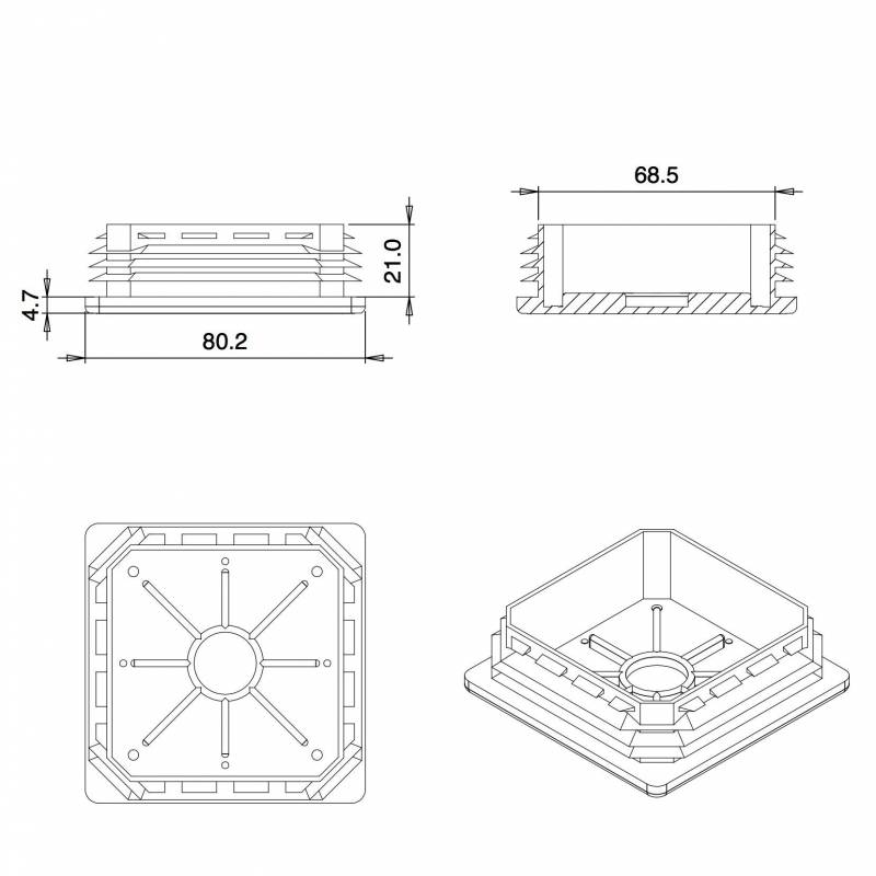 Kunststoff Lamellen-Stopfen für Vierkantrohre mit 80 x 80 mm Aussenmass - WEISS - Quadratstopfen Weiss - quadratstopfen - stop