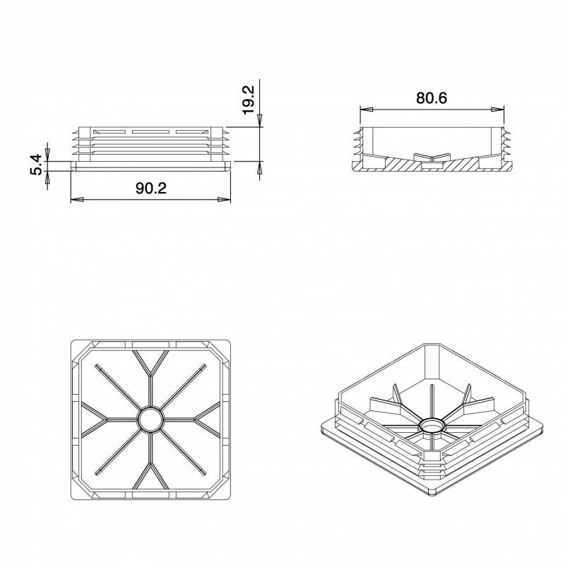 Kunststoff Lamellen-Stopfen für Vierkantrohre mit 90 x 90 mm Aussenmass - WEISS - Quadratstopfen Weiss - quadratstopfen - stop