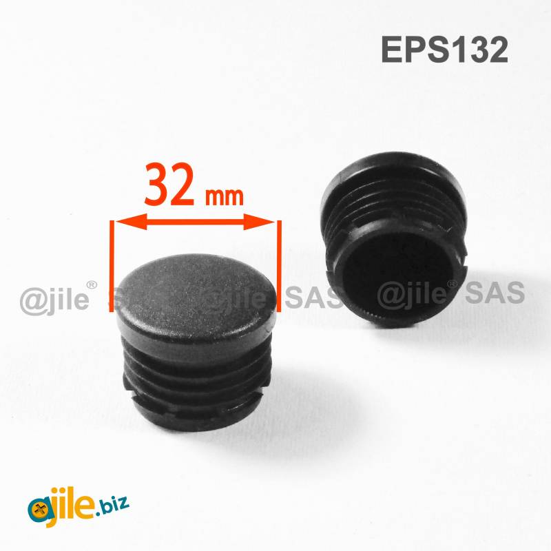 Round Plastic Ribbed Insert/Plug for 32 mm OUTER Diameter Tubes BLACK - Ajile