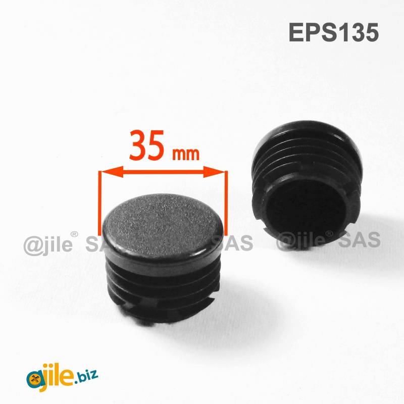 Round Plastic Ribbed Insert/Plug for 35 mm OUTER Diameter Tubes BLACK - Ajile