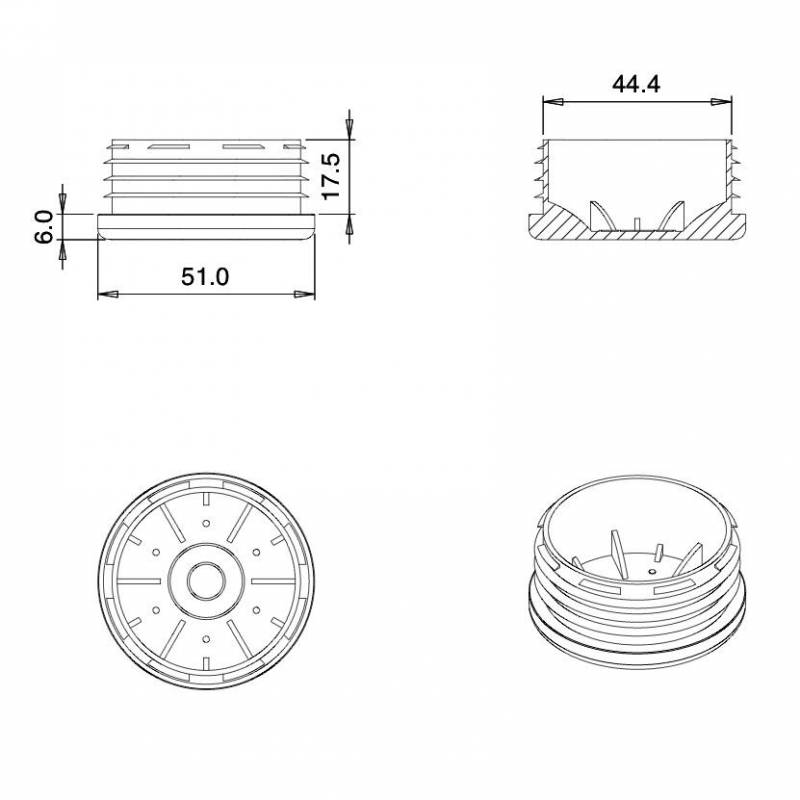 Inserto Rotondo di Plastica a Lamelle NERO per tubi di diametro ESTERIORE 50 mm - Inserto Rotondo di Plastica NERO - inserto