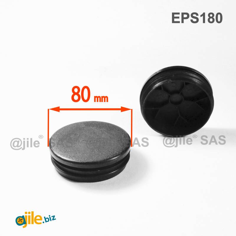 Round Plastic Ribbed Insert/Plug for 80 mm OUTER Diameter Tubes BLACK - Ajile