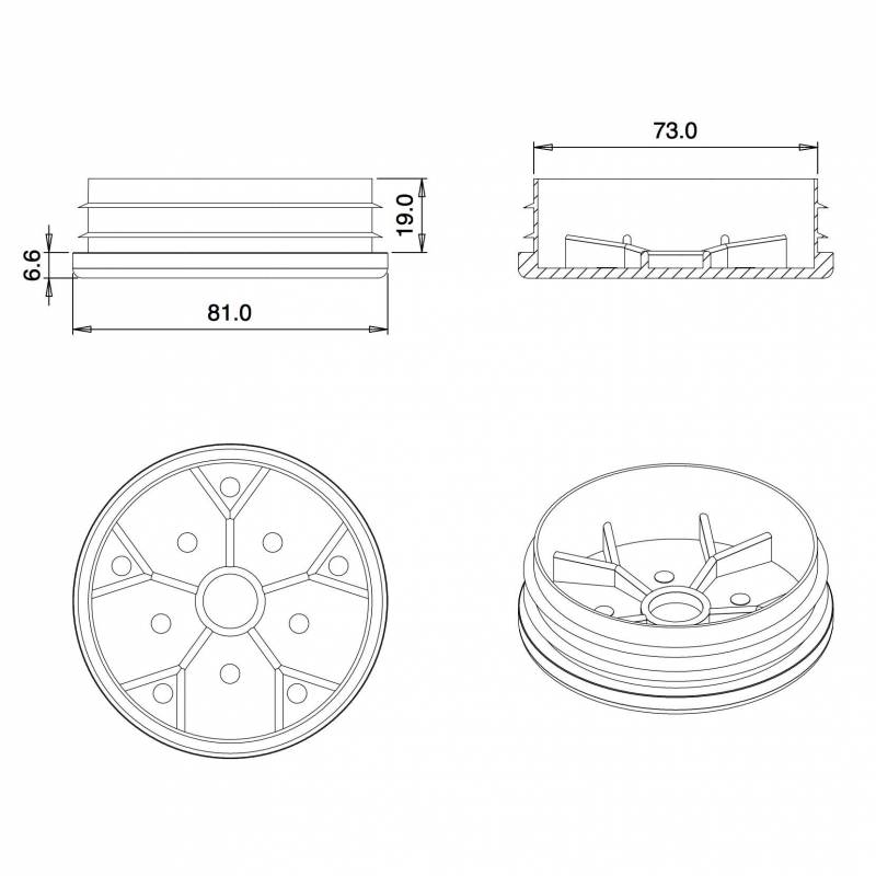 Inserto Rotondo di Plastica a Lamelle NERO per tubi di diametro ESTERIORE 80 mm - Inserto Rotondo di Plastica NERO - inserto