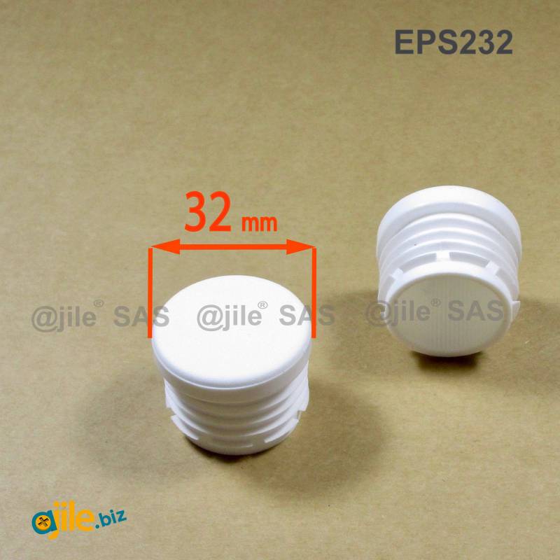 Round Plastic Ribbed Insert/Plug for 32 mm OUTER Diameter Tubes WHITE - Ajile