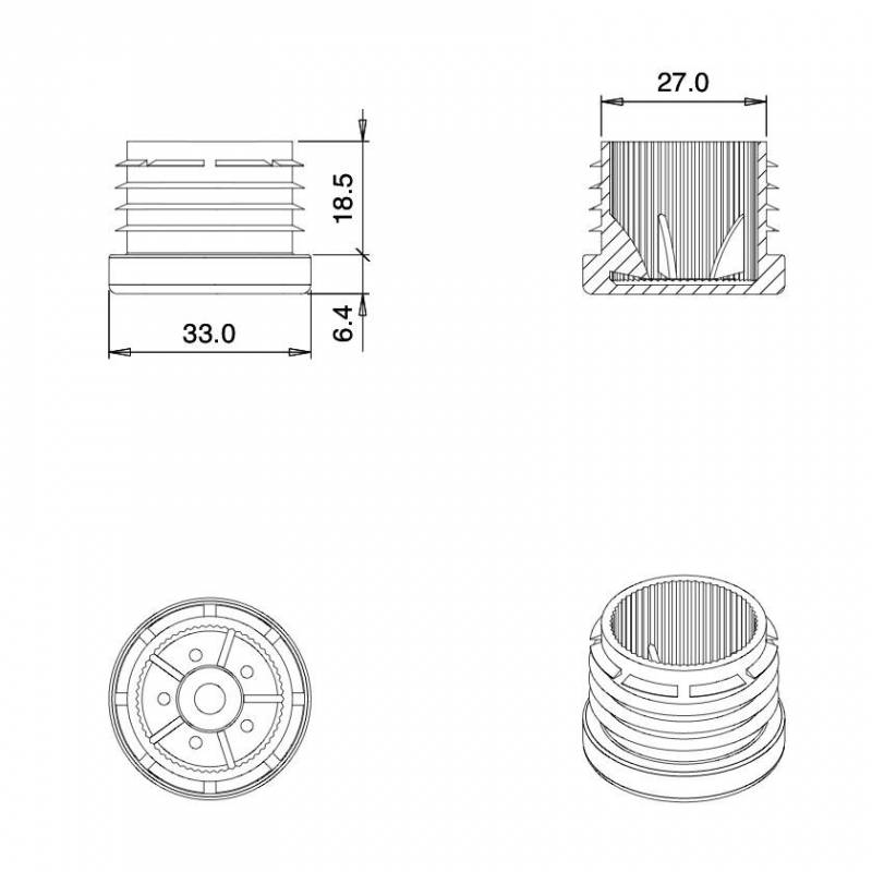Embout Rond Plastique à Lamelles BLANC pour tube de diamètre EXTÉRIEUR 32 mm - embout rond blanc - embout rond - embout