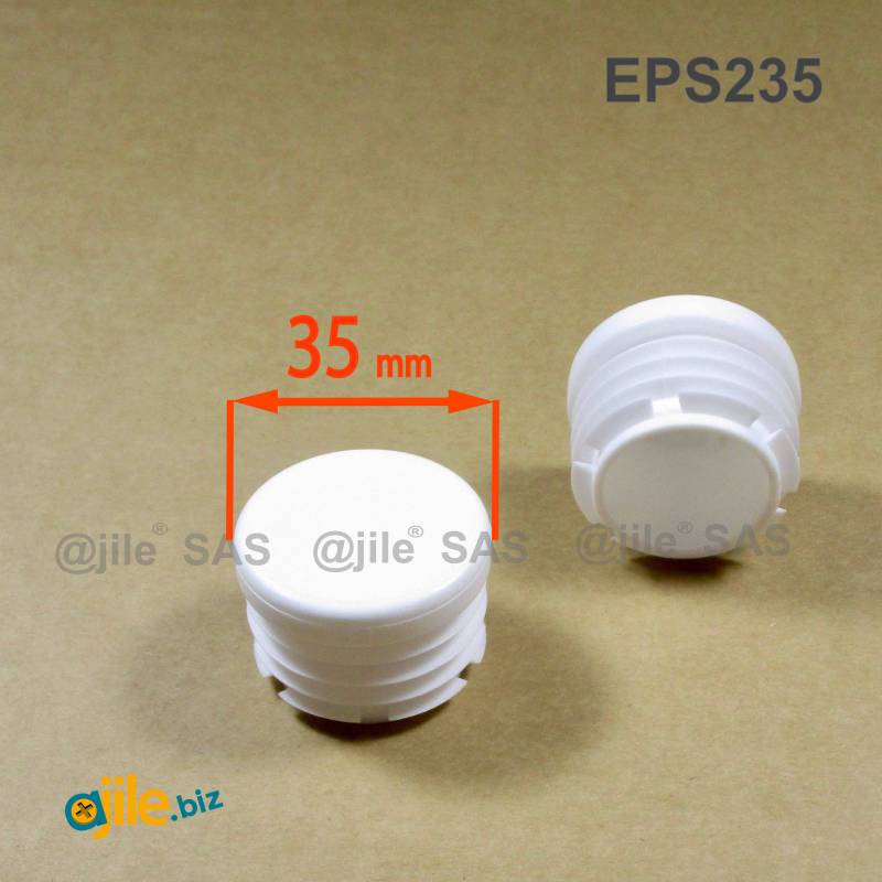 Round Plastic Ribbed Insert/Plug for 35 mm OUTER Diameter Tubes WHITE - Ajile