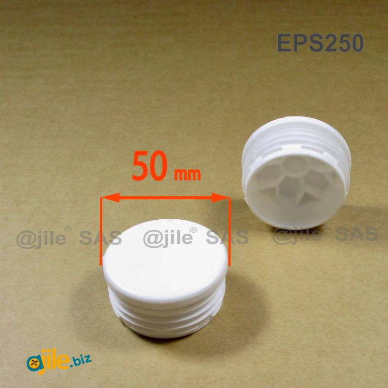 Round Plastic Ribbed Insert/Plug for 50 mm OUTER Diameter Tubes WHITE - Ajile