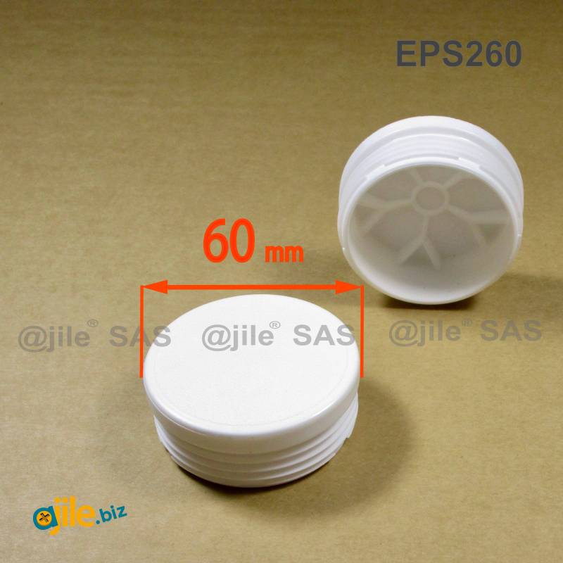 Round Plastic Ribbed Insert/Plug for 60 mm OUTER Diameter Tubes WHITE - Ajile