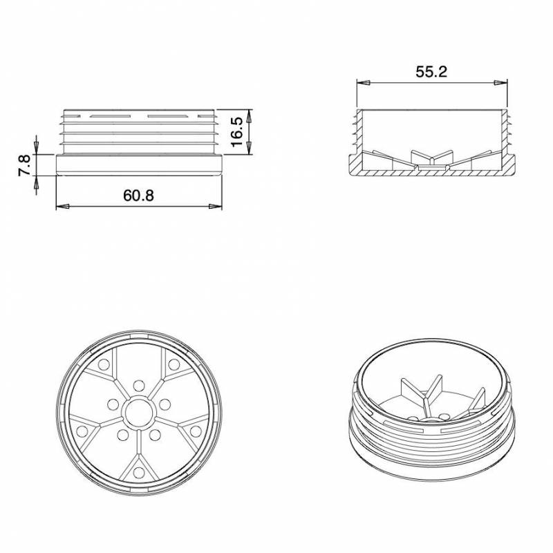 Round Plastic Ribbed Insert/Plug for 60 mm OUTER Diameter Tubes WHITE - Round Insert White - round insert - ferrule insert