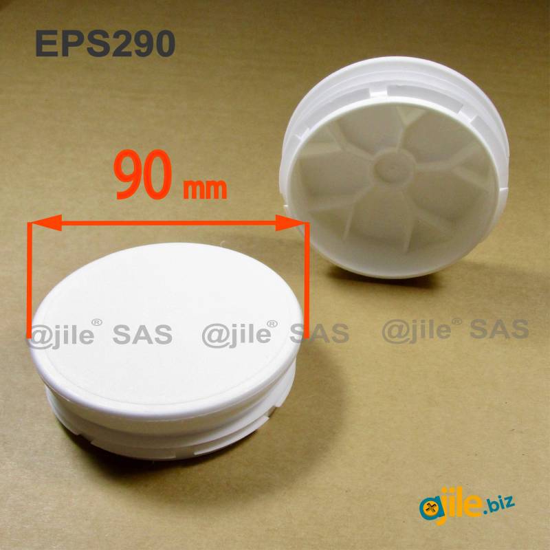 Round Plastic Ribbed Insert/Plug for 90 mm OUTER Diameter Tubes WHITE - Ajile