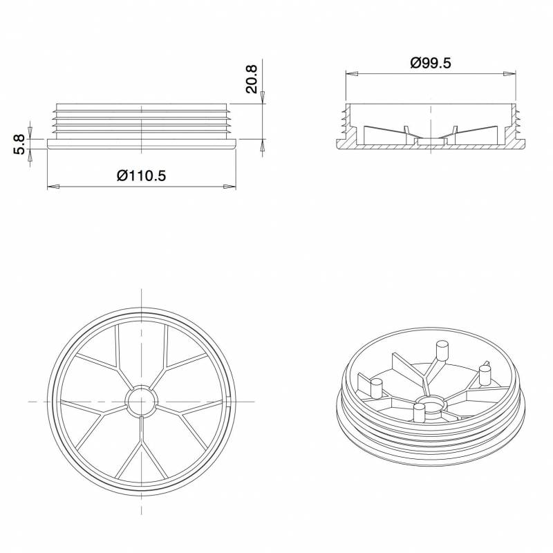 Round Plastic Ribbed Insert/Plug for 110 mm OUTER Diameter Tubes WHITE - Round Insert White - round insert - ferrule inser