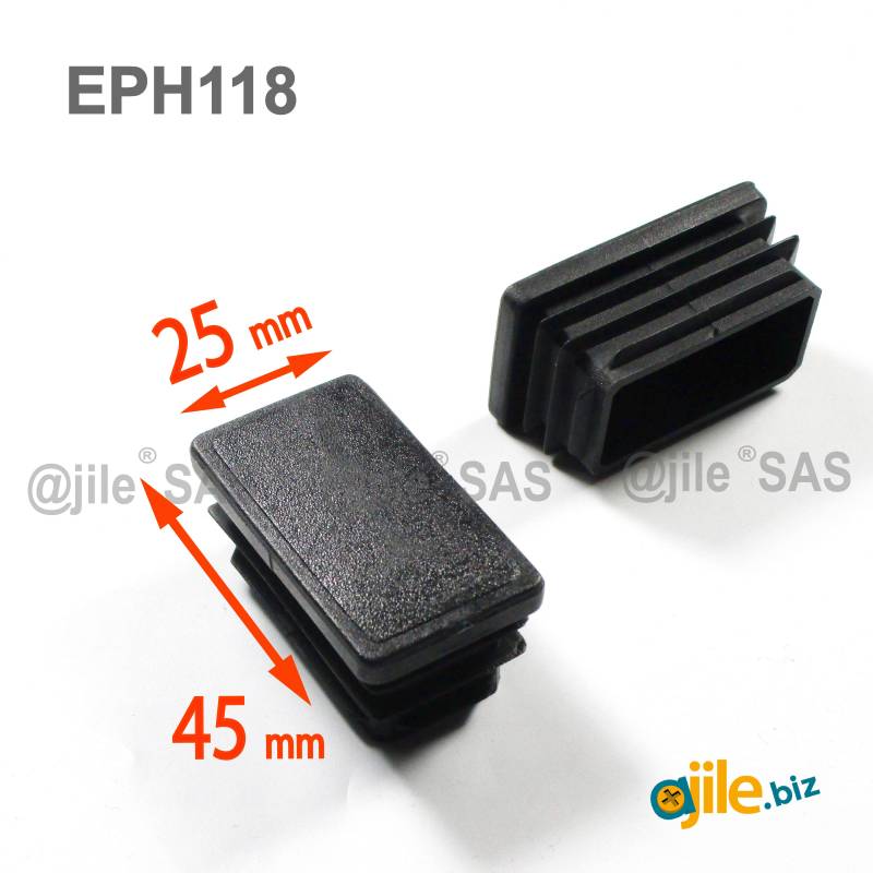 Rectangular Plastic Insert for 45x25 mm Tube Dimension and 1,0-2,5 mm Thickness BLACK - Ajile