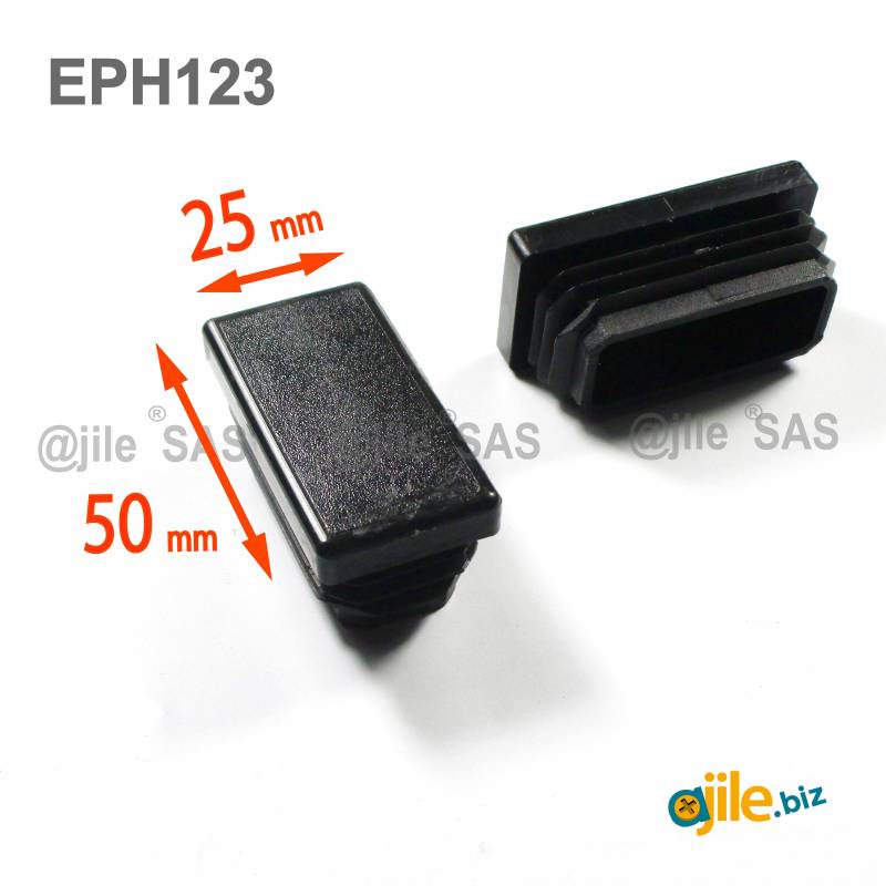 Rectangular Plastic Insert for 50x25 mm Tube Dimension and 1,0-3,0 mm Thickness BLACK - Ajile