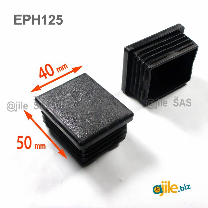 Rectangular Plastic Insert for 50x40 mm Tube Dimension and 1,0-3,0 mm Thickness BLACK - Ajile