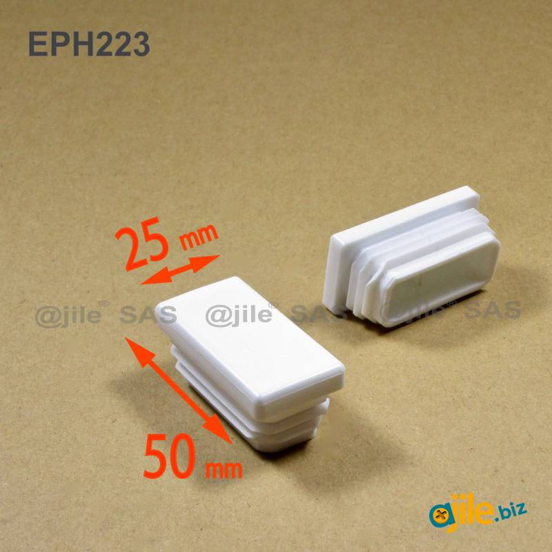 Rectangular Plastic Insert for 50x25 mm Tube Dimension and 1,0-3,0 mm Thickness WHITE - Ajile