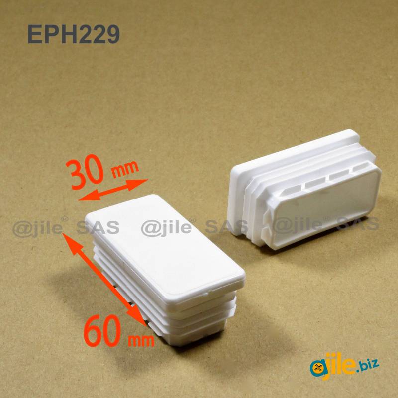 Rectangular Plastic Insert for 60x30 mm Tube Dimension and 1,0-2,5 mm Thickness WHITE - Ajile