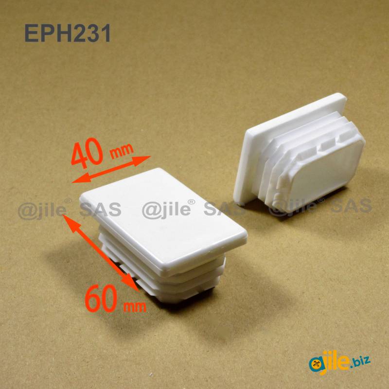 Rectangular Plastic Insert for 60x40 mm Tube Dimension and 3,0-5,0 mm Thickness WHITE - Ajile