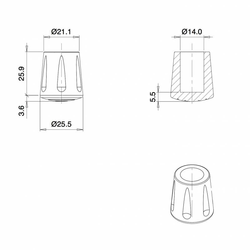 Heavy Duty Ferrule made from Vulcanized Rubber for 14 mm Diameter Furniture Tube/Feet BLACK - Round Rubber Black - round f