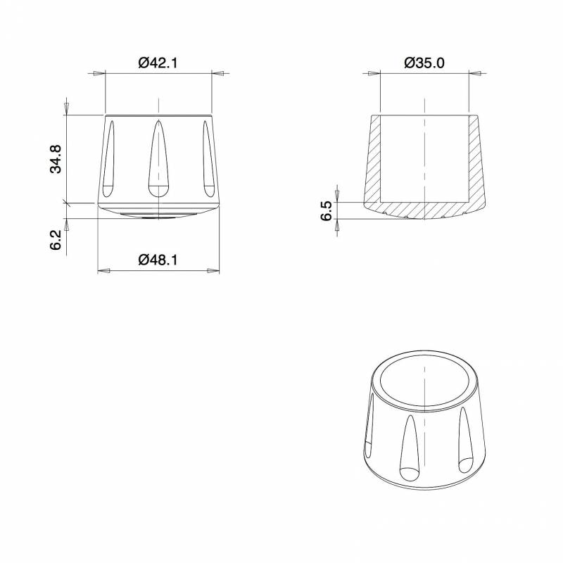 Heavy Duty Ferrule made from Vulcanized Rubber for 35 mm Diameter Furniture Tube/Feet BLACK - Round Rubber Black - round f