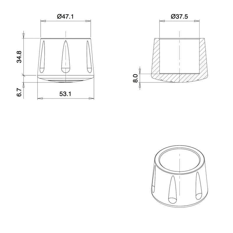 Heavy Duty Ferrule made from Vulcanized Rubber for 38 mm Diameter Furniture Tube/Feet BLACK - Round Rubber Black - round f