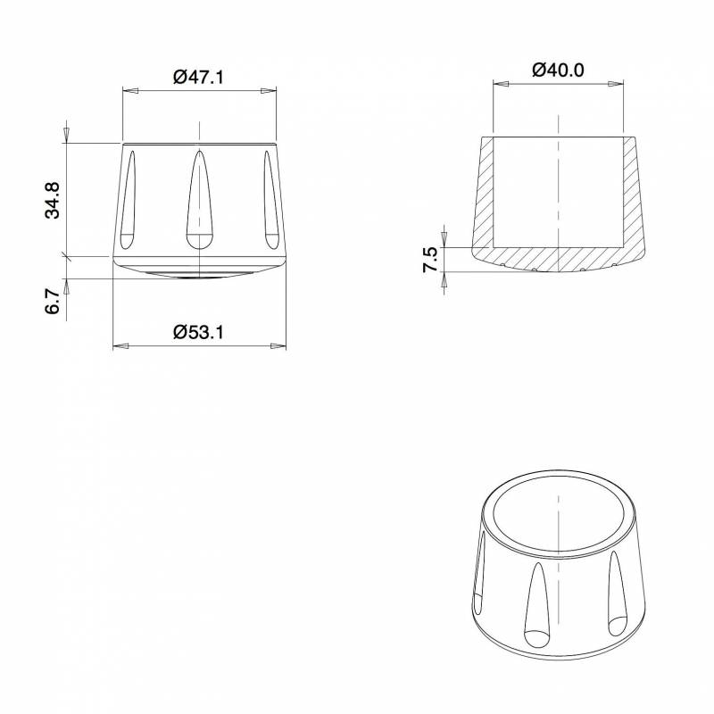 Heavy Duty Ferrule made from Vulcanized Rubber for 40 mm Diameter Furniture Tube/Feet BLACK - Round Rubber Black - round f