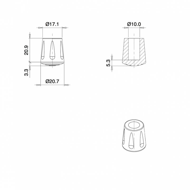 Heavy Duty Ferrule made from Vulcanized Rubber for 10 mm Diameter Furniture Tube/Feet WHITE - Round Rubber White - round