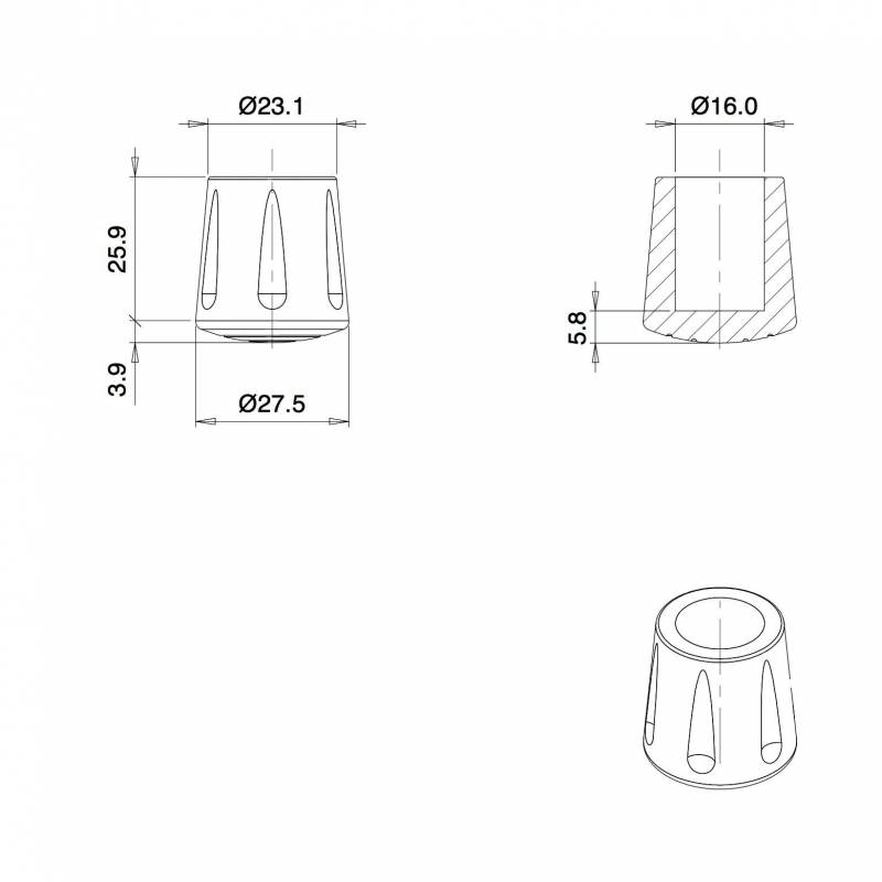 Heavy Duty Ferrule made from Vulcanized Rubber for 16 mm Diameter Furniture Tube/Feet WHITE - Round Rubber White - round f