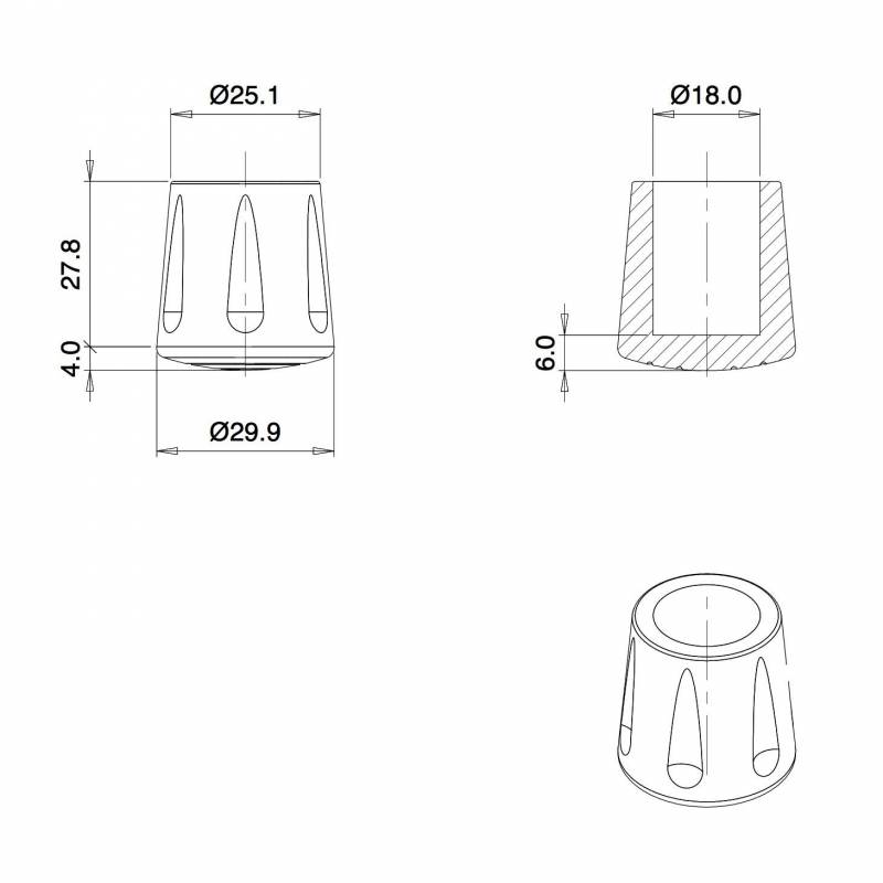 Embout Enveloppant Renforcé Caoutchouc Vulcanisé BLANC pour pied - tube de diamètre 18 mm - caoutchouc rond blanc - embout