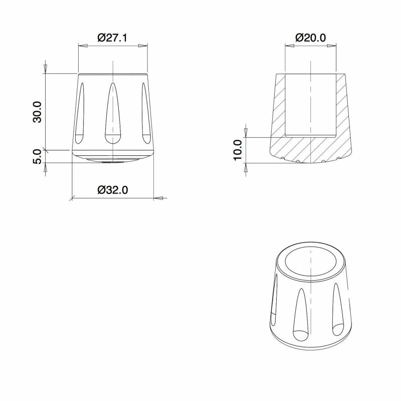 Embout Enveloppant Renforcé Caoutchouc Vulcanisé BLANC pour pied - tube de diamètre 20 mm - caoutchouc rond blanc - embout