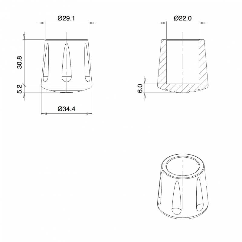 Embout Enveloppant Renforcé Caoutchouc Vulcanisé BLANC pour pied - tube de diamètre 22 mm - caoutchouc rond blanc - embout