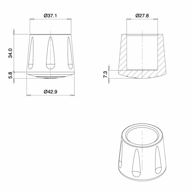 Heavy Duty Ferrule made from Vulcanized Rubber for 28 mm Diameter Furniture Tube/Feet WHITE - Round Rubber White - round f