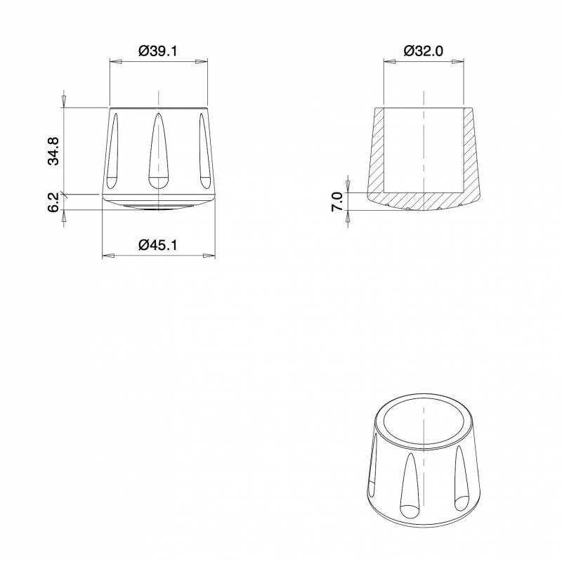Heavy Duty Ferrule made from Vulcanized Rubber for 32 mm Diameter Furniture Tube/Feet WHITE - Round Rubber White - round f
