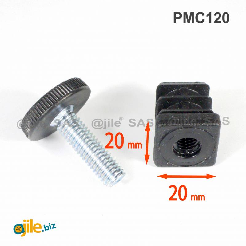 Justier- und Nivellierset für 20x20 mm Quadratrohr mit 25 mm Durchmesser Kunststoff Fußplatte - Ajile