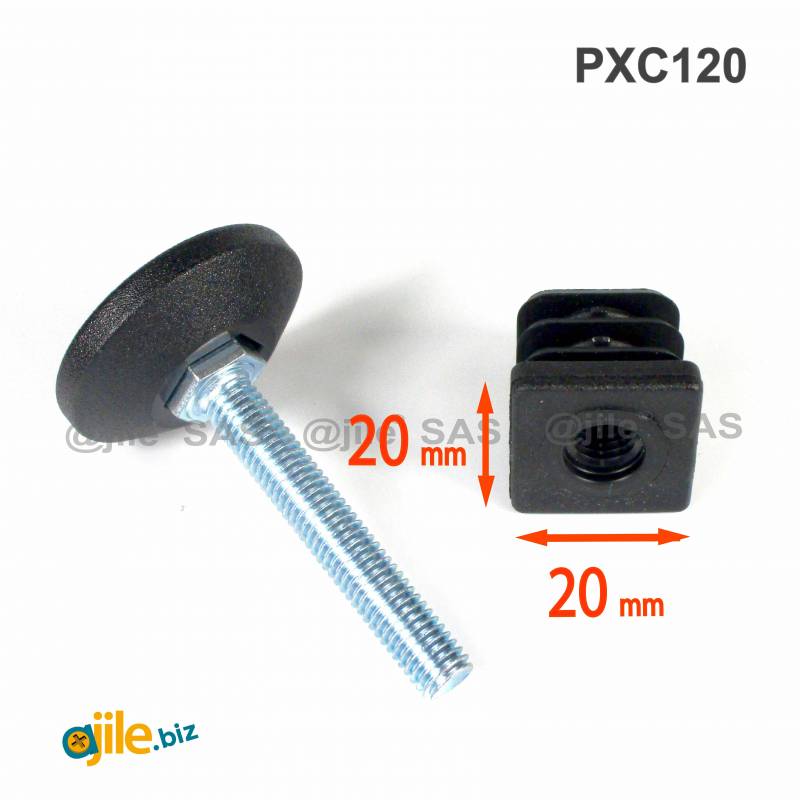 Justier- und Nivellierset für 20x20 mm Quadratrohr mit 38 mm Durchmesser Kunststoff Fußplatte - Ajile