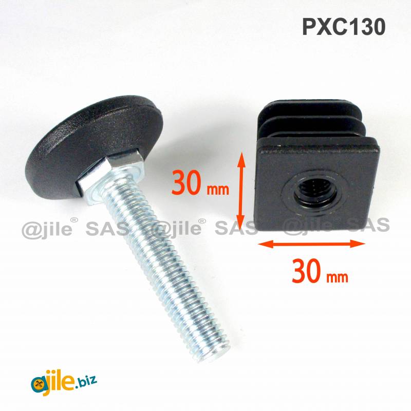 Justier- und Nivellierset für 30x30 mm Quadratrohr mit 38 mm Durchmesser Kunststoff Fußplatte - Ajile
