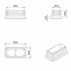 Inserto Rettangolare di Plastica a Lamelle NERO per tubi di dimensioni 60x30 mm con spessore 1,0-2,5 mm - Ajile 2