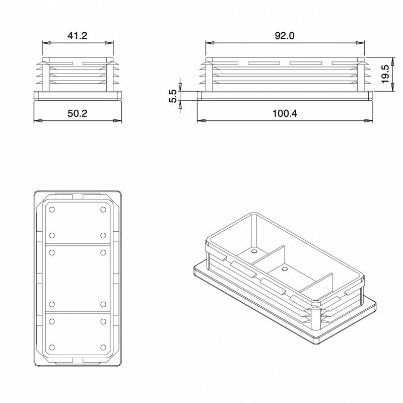 Inserto Rettangolare di Plastica a Lamelle NERO per tubi di dimensioni 100x50 mm con spessore 1,0-4,0 mm - Inserto Rettangola