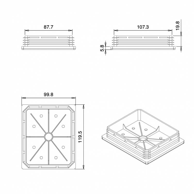 Rectangular Plastic Insert for 120x100 m Tube Dimension and 2,0-5,0 mm Thickness BLACK - Rectangle Insert Black - rectangu