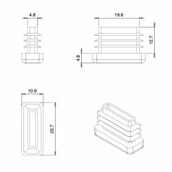 Rectangular Plastic Insert for 25x10 mm Tube Dimension and 1.0-2.5 mm Thickness WHITE - Ajile 2