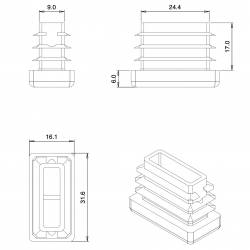 Rectangular Plastic Insert for 30x15 mm Tube Dimension and 1.0-2.5 mm Thickness WHITE - Ajile 2