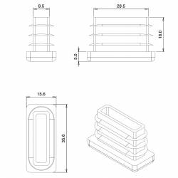 Rectangular Plastic Insert for 35x15 mm Tube Dimension and 1.0-2.5 mm Thickness WHITE - Ajile 2