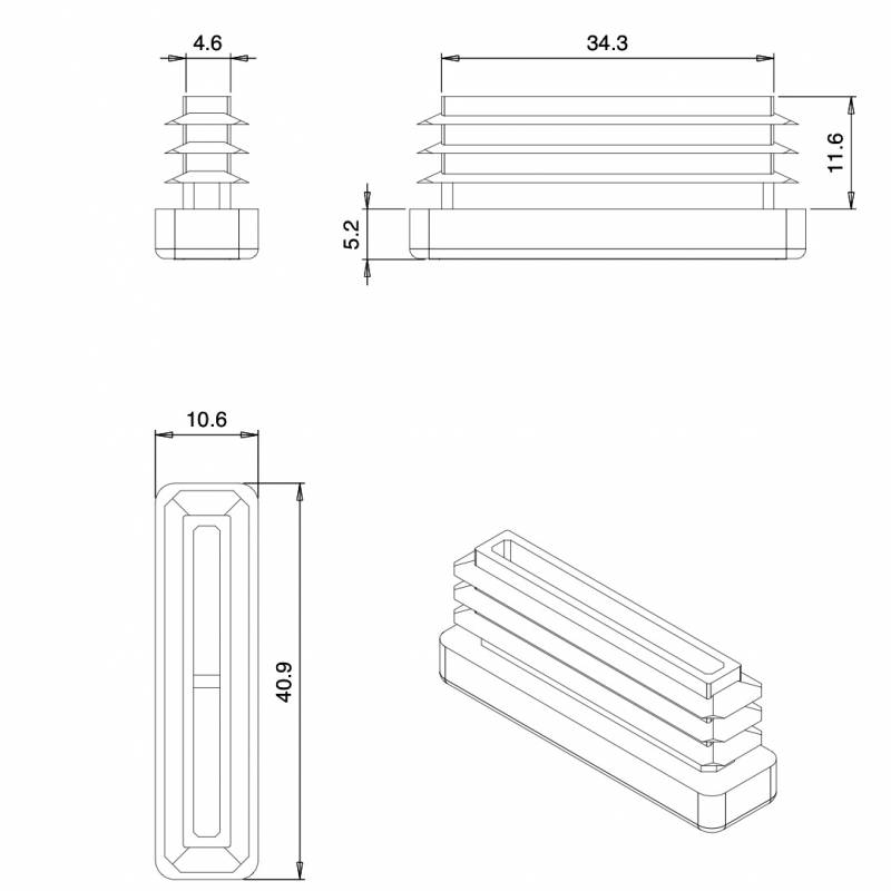 Inserto Rettangolare di Plastica a Lamelle BIANCO per tubi di dimensioni 40x10 mm con spessore 1,0-2,5 mm - Inserto Rettangol
