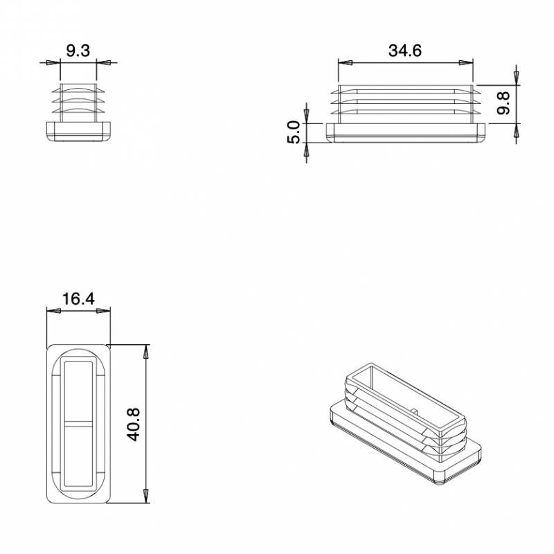 Embout Rectangulaire Blanc Pour Tube De Dimension 40x15 Mm Et D épaisseur 1 0 2 5 Mm Embout