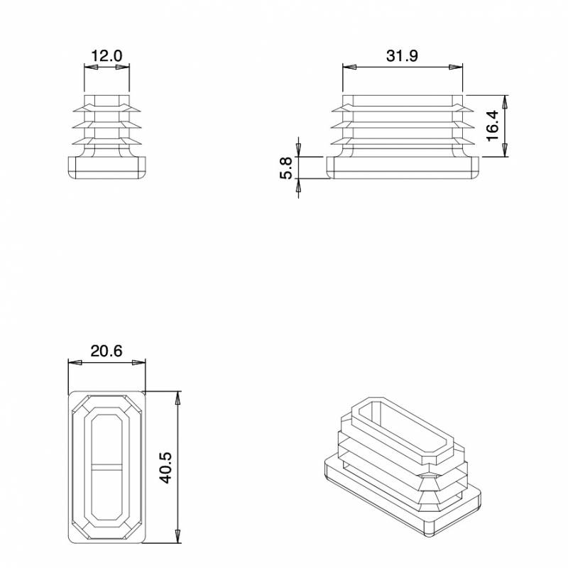 Inserto Rettangolare di Plastica a Lamelle BIANCO per tubi di dimensioni 40x20 mm con spessore 1,0-3,0 mm - Inserto Rettangol