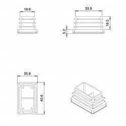 Rectangular Plastic Insert for 40x25 mm Tube Dimension and 1,0-3,0 mm Thickness WHITE - Ajile 2