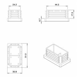 Rectangular Plastic Insert for 50x30 mm Tube Dimension and 1,0-2,75 mm Thickness WHITE - Ajile 2