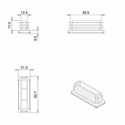 Rectangular Plastic Insert for 60x20 mm Tube Dimension and 1,0-3,0 mm Thickness WHITE - Ajile 2
