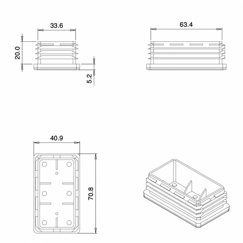 Embout Rectangulaire BLANC pour tube de dimension 70x40 mm et d'épaisseur 1,0-3,0 mm - embout rectangulaire blanc - embout